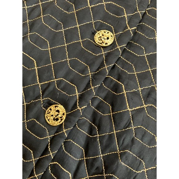 VTG Betsey Johnson New York Silk Fit & Flare Black Gold Coat Size 10 Dress 6604 - Picture 14 of 14